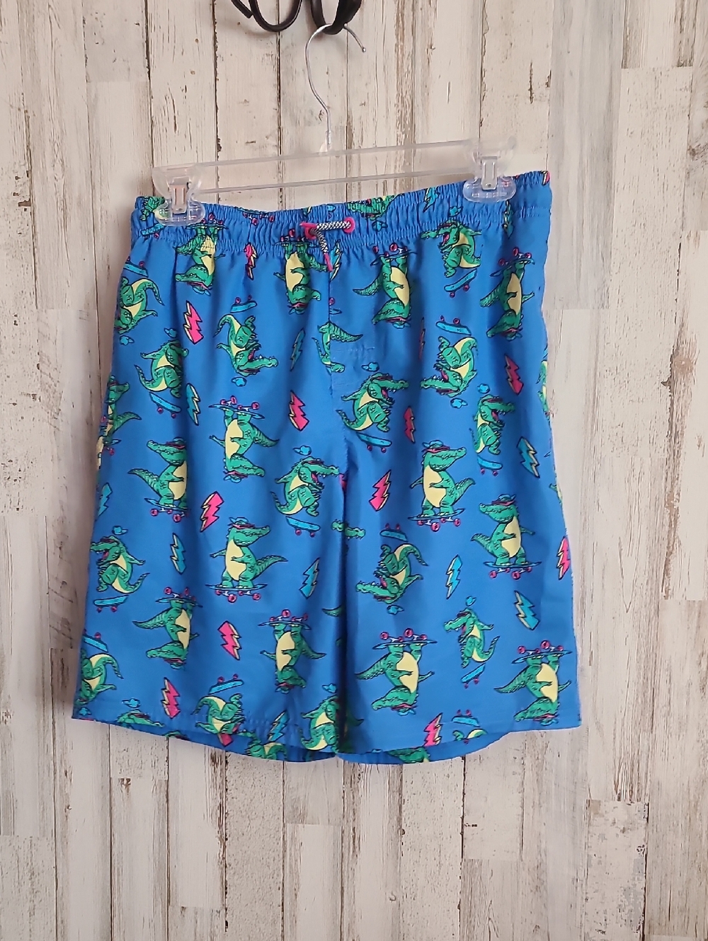 Bright Blue Swim Trunks Alligator Print Shorts